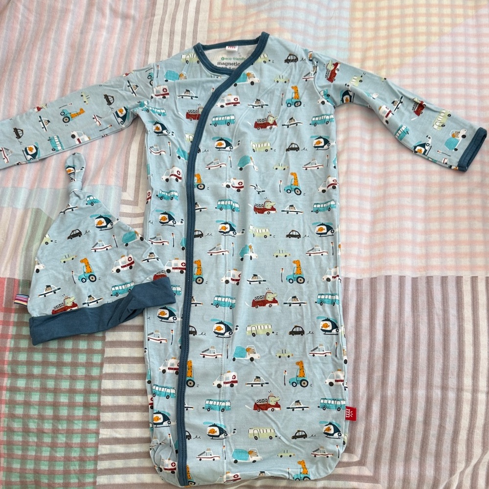 Magnetic Me Vehicle-Print Newborn Sleep Sack with Hat NWOT